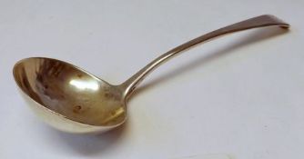 A George III Sauce Ladle, Old English pattern with oval bowl, bearing a worn lion crest, London