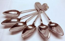 A set of six 19th Century French Silver Tablespoons, Fiddle pattern, weighing approximately 8 oz