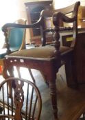 A single 19th Century Mahogany Carver Chair with bar and rope-twist back, upholstered seat, raised
