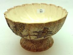 A Doulton Burslem Pedestal Bowl of frilled design, decorated with sprays of foliage, 9” diameter