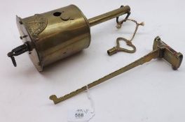 A Vintage John Linwood Brass Clockwork Spit Jack; together with a Vintage Brass Wall-Mounted Stand