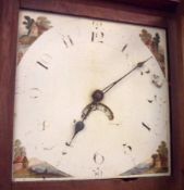 An Oak Longcase Clock, with fretwork carved cornice and urn finials, square painted dial with