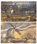 Two John Sutton Limited Edition Prints, Suffolk Post Mill and Cottages on Fleggburgh Common, both