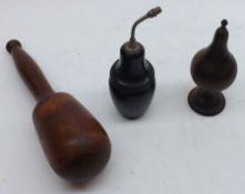 A Mixed Lot of Treen Items, to include Ebony Perfume Atomiser, small Pear-shaped Container with