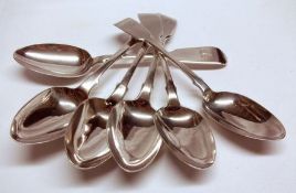A group of six Georgian and Victorian Dessert Spoons, Fiddle pattern, weighing approximately 7 oz