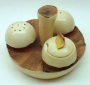 A Carlton Ware Novelty mushroom-shaped Cruet, with three removable condiment pots, 5” diameter