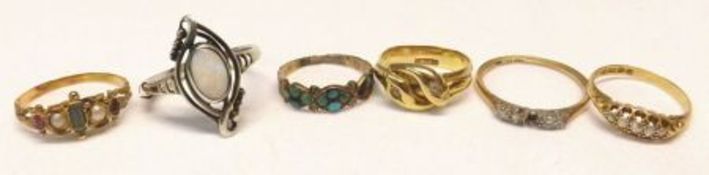 A Mixed Lot of five late Victorian/early 20th Century stone-set Rings including two 18ct Gold