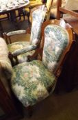 A Victorian Armchair, frame with walnut veneer and inlaid detail, the back, sides and arms