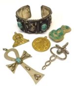 A small collection of Ethnic type Jewellery, including Scarab Mounted White Metal Bangle and