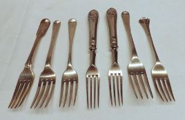 A group of five Georgian and later Dessert Forks, mainly Old English pattern; together with two