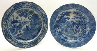 A group of five early 19th Century Blue and White Plates, decorated with various Oriental designs (