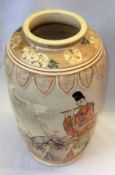 An early 20th Century Satsuma Baluster Vase, painted in colours with a scene of a Musician and a