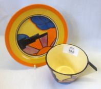 A Clarice Cliff “Sunray” Conical Cup and Circular Plate (cup has slight over-glazed faults to