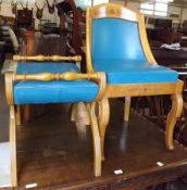 A late 19th Century Small European Side Chair, upholstered in blue rexine, raised on front