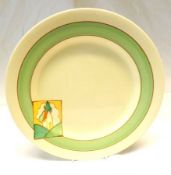 A Clarice Cliff Circular Plate, decorated with the “Stroud” pattern, with a banded vignette border