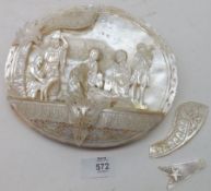 A 20th Century ornately carved Mother-of-Pearl Nativity Scene, 8 ½” wide (some losses/pieces