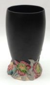 A Clarice Cliff “My Garden” Vase, black body and coloured floral embossed foot, 6” high