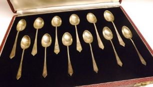 A Cased Set of Twelve Coffee Spoons, Dog Nose pattern, bearing specimen hallmarks from the London,