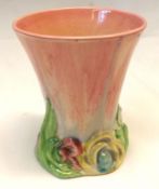 A Clarice Cliff “My Garden” Trumpet Vase, the body decorated with puce and grey Delicia type