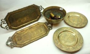 A Mixed Lot: various 20th Century Chinese Brass Wares, to include two small Plates with floral