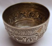 An interesting late Victorian Sugar Bowl in Arts & Crafts style, having foliate engraved bands and