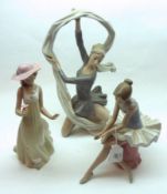 Three various Nao Figures, comprising a Ballerina, Dancer and Girl with Pansy (losses to fingers)