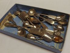 A Mixed Lot including five Georgian/Victorian Salt Spoons; four Glass Beaded End Coffee Spoons;