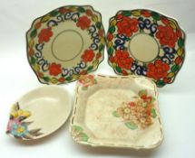 A Clarice Cliff “My Garden” small single-handled Dish with plain grey glaze and relief moulded