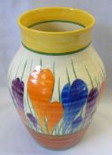 A Clarice Cliff Large Lotus Vase, decorated with a Crocus pattern, Newport Bizarre marks, 10” high