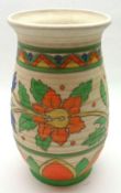 A Crown Ducal Charlotte Rhead style Ribbed Vase, decorated in colours with geometric design and