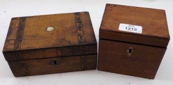 A small 19th Century Mahogany Rectangular Tea Caddy and a further small Rectangular Jewellery Box