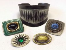 A Mixed Lot of five items of 20th Century Modernist Jewellery including a Danish Enamelled Pewter