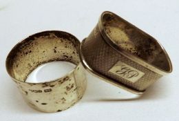 A Mixed Lot: two Napkin Rings, one of plain circular form, Sheffield 1942 and the other of shaped