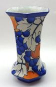 A Burleigh Ware Charlotte Rhead Octagonal flared lip Vase, decorated with sprays of grapes and