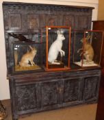 A large Oak Side Cabinet, with nine panelled back with inlaid and carved detail, to a four door