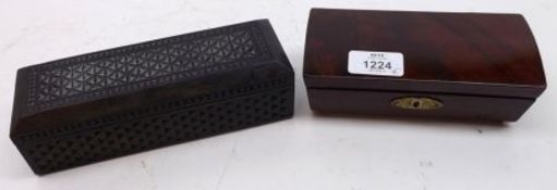 A 20th Century Carved Eastern Hardwood Trinket Box and a small late 19th Century Mahogany Dome-