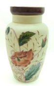 A French Glass Baluster Vase, painted in colours with a floral design on an opaque ground below a