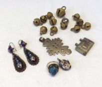 A small packet of assorted Jewellery including Enamelled Earrings, Pendant, small Gilt Metal Bells