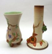 A Clarice Cliff Newport Pottery Ribbed Stem Vase, decorated with floral encrustations, together with