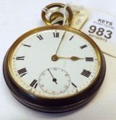 A 1st quarter of the 20th Century unusual Gunmetal Cased Pocket Watch, to white enamel dial with