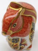 A Royal Crown Derby Paperweight modelled as a squirrel, silver button, 3” high