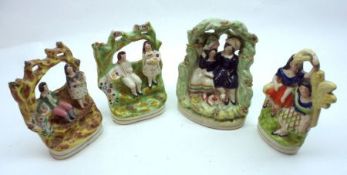 A group of four 19th Century Staffordshire Arbor Groups, all Modelled as Young Couples, (some