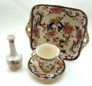 A mixed lot of Masons Ironstone inc two handled cup and saucer, two handled dish, spill vase