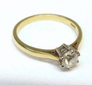 A hallmarked 18ct Gold Solitaire Old Cut Diamond Ring, of approximately.55 ct