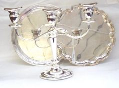A Mixed Lot comprising: modern three light Candelabrum; Victorian Circular Electroplated Salver with