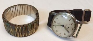 A mid-20th Century Chromium Plated Wristwatch, Tudor, luminous Arabic numbers to a silvered dial,
