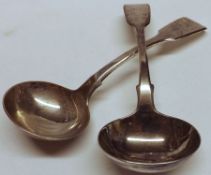 Two George IV/William IV Sauce Ladles, Fiddle pattern, London 1826/32, Makers Mark to each WE,