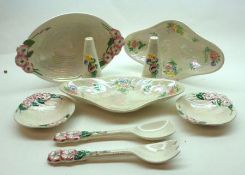 A Mixed Lot of Maling Lustre China Wares, to include Salad Tongs; three double-handled Dishes, all