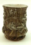 A small 19th Century Stoneware Vase with Silver lustre vine detail, stamped “VB” to base, 4” high