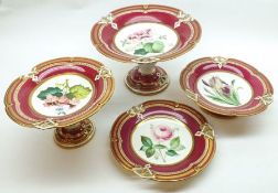 A 19th Century English part Dessert Service, comprising large Pedestal Tazza, pair of further